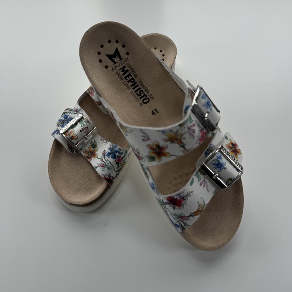 MEPHISTO Hester Multi Floral Print White Strap Sandal Portugal Leather Size 41